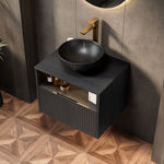 Floating Bathroom Washbasin with Ceramic Bowl and Sensor Light, 60cm Plywood Cabinet, Black