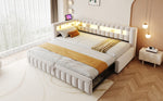 Extendable Sofa Bed 90x200cm with LED & USB, Beige Velvet