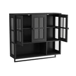 Bathroom Wall Cabinet 3-Door Wooden Glass Door Towel Bar, Black