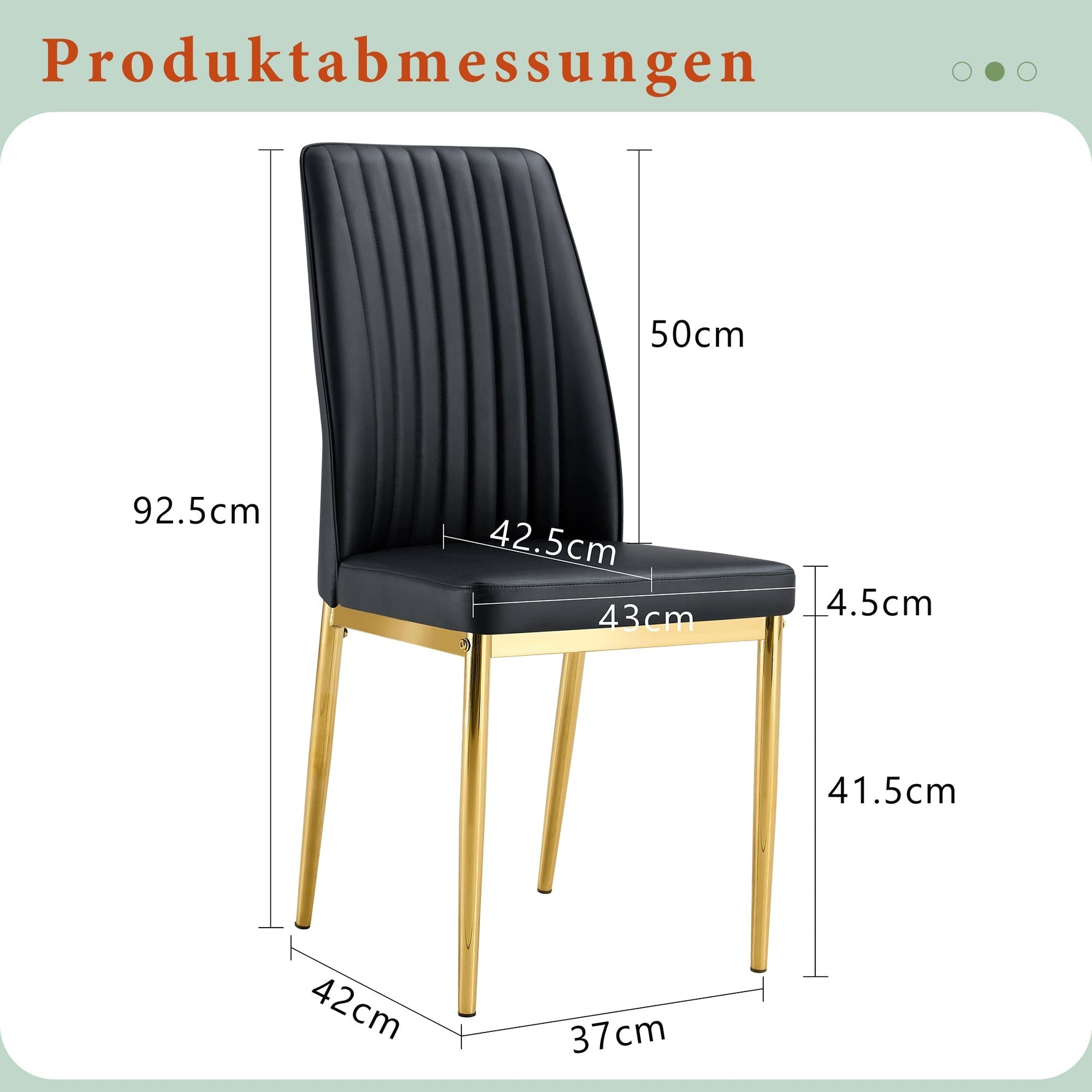 Dining Chair Set 4-Piece Golden Metal Legs PU Leather - Black