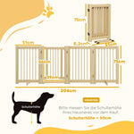 Dog Barrier 4-part 204 x 75 cm Foldable with Door, Wooden Natural