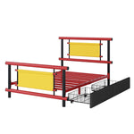 Metal Platform Bed with Drawers and Sturdy Steel Construction, 90x200cm, Red Metal
