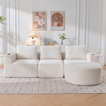 Double Sofa with 3 Pillows and 2 Cup Holders, 265cm Wide Fully Compressed, Feather and Plastic