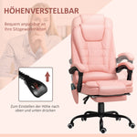 Office Chair, 7-Point Massage Reclining Height-Adjustable 120 kg Capacity, Pink