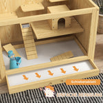 Hamster Cage, Playhouse Gerbils Swings Ladders Opening Roof, Natural Wood