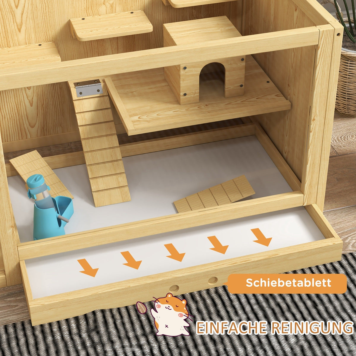 Hamster Cage, Playhouse Gerbils Swings Ladders Opening Roof, Natural Wood
