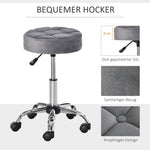 Salon Chair/Stool, Height-Adjustable Swivel with Wheels, Velvet Touch Grey
