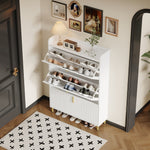 Shoe Cabinet with 3 Doors, Narrow 6 Compartment Adjustable - White