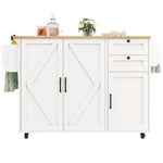 Kitchen Island Sideboard Multifunctional Dining Table Storage Wood Grain - White