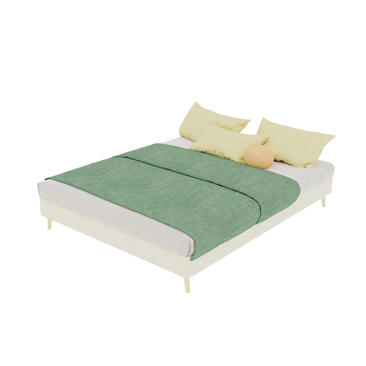 Modern Minimalist Bed Frame 140x200cm with Mattress, Beige Velvet