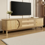 TV Cabinet with Doors, Drawers & Rattan Sides - Natural Wood Blend