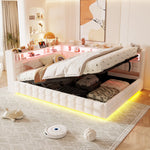 Upholstered Sofa Bed 140x200cm with Storage & LED, Beige Velvet
