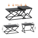 Geometric Coffee Table, Industrial Side Table with Metal Frame, Black Wood Top