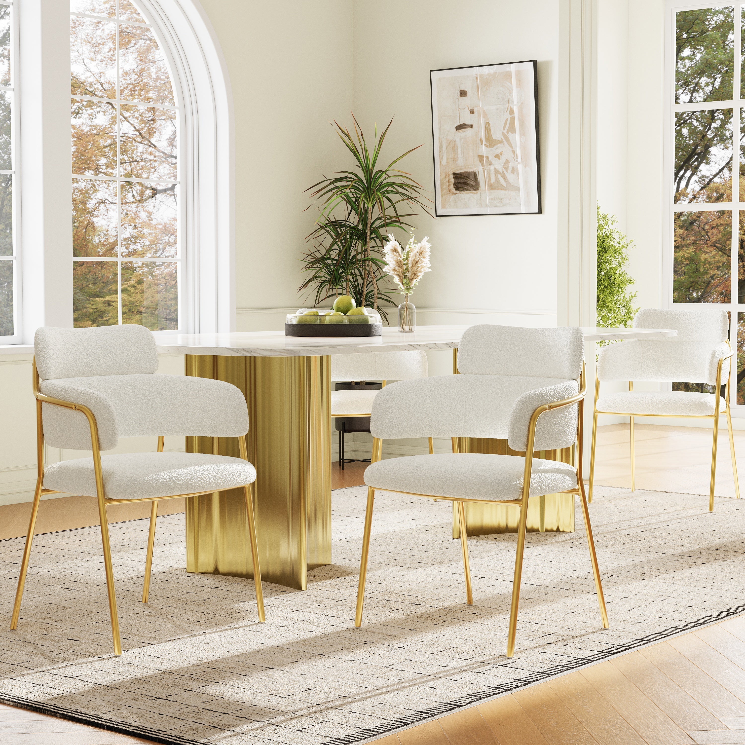 Dining Chair Set of 4 Modern Ergonomic Gold Legs - Beige