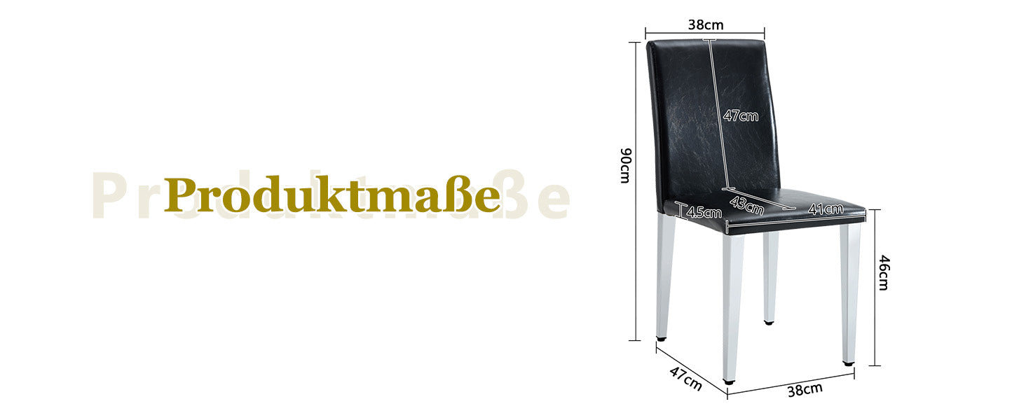 Minimalist Dining Chairs Set of 4, Modern Ergonomic Design with Metal Legs, Black PU Leather and Silver