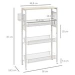 Kitchen Trolley Serving Cart, 3 Levels, Worktop, Hooks, Steel, White
