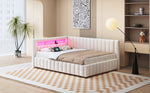 Upholstered Sofa Bed 140x200 with LED & USB Charging Port, Velvet Beige
