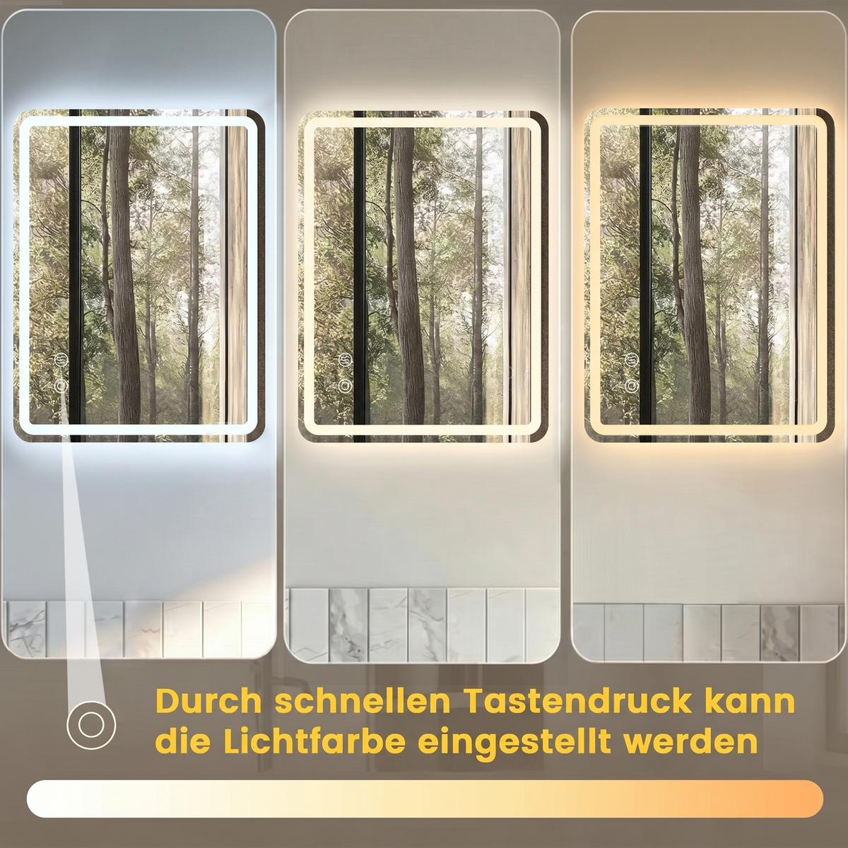 LED Bathroom Mirror 60x80cm Dimmable 3 Light Modes Frameless Glass