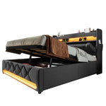 Upholstered Double Bed 140x200 Storage Headboard USB/Type-C 360° LED Hydraulic, Grey Linen