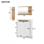 Hallway Wardrobe Set with LED Mirror, Hat Shelf and Shoe Cabinet, Natural and White