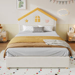 House Bed 140x200cm Upholstered Bed with 4 Drawers, Velvet Beige