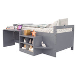 Children's Bed with Storage, Desk and European Sockets, 90x200cm, Grey Wood
