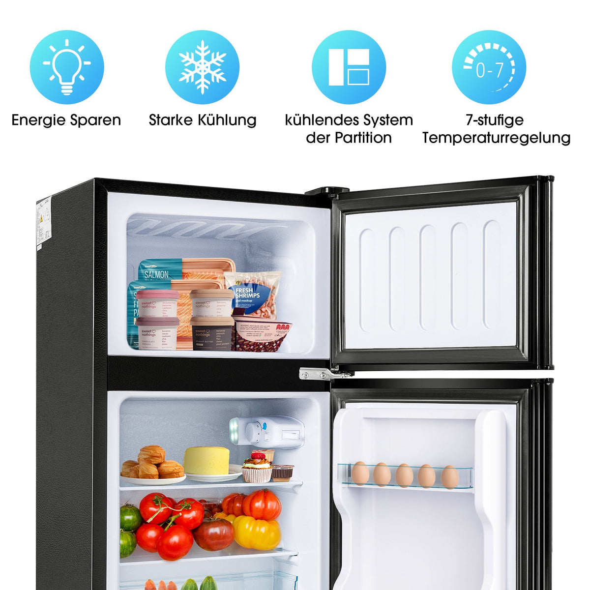 Fridge-freezer Double Door 60L Total Capacity, 86.8cm High, Premium Black