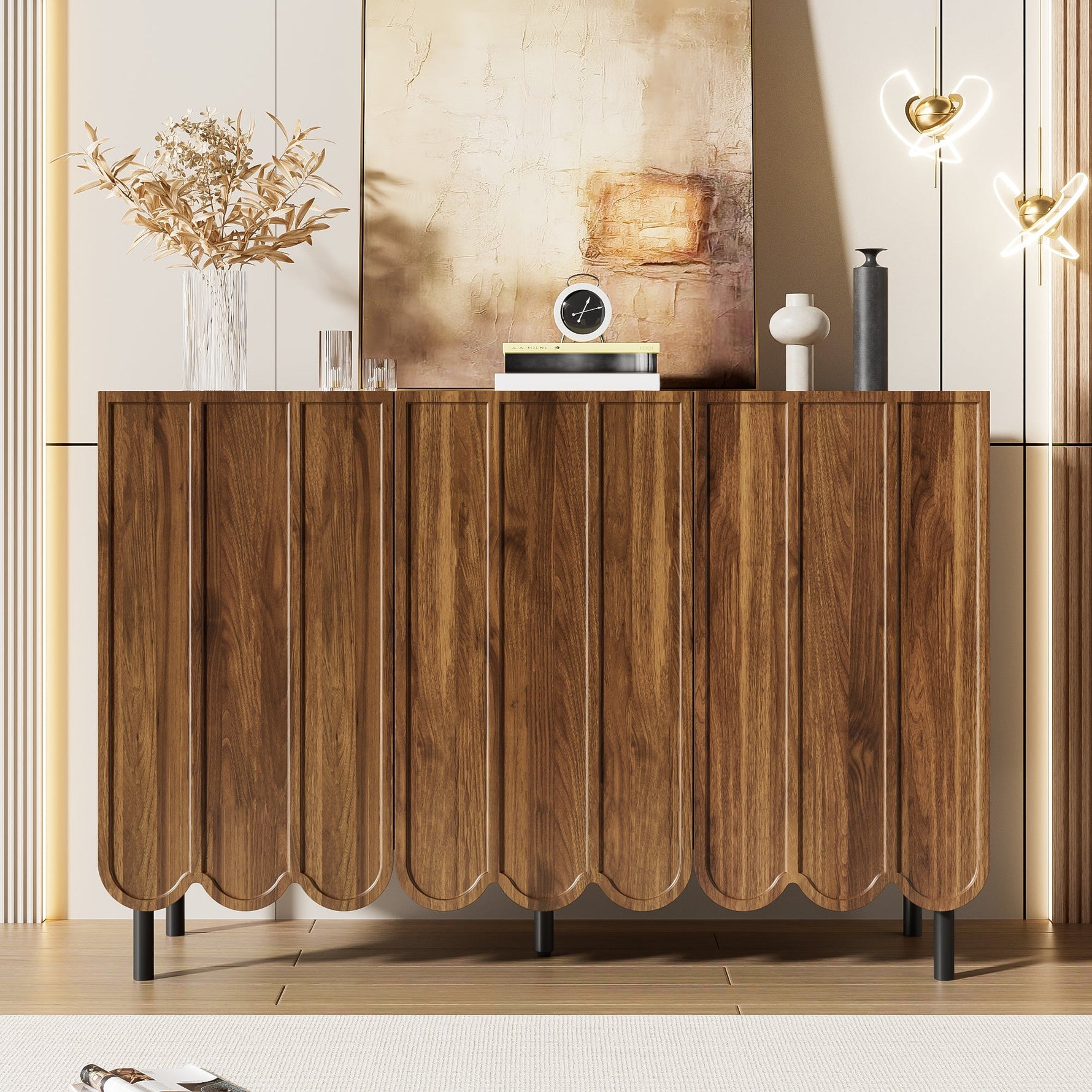 Sideboard - Wave Doors, Handleless, Adjustable Shelves, 120x35x80 cm - Wood