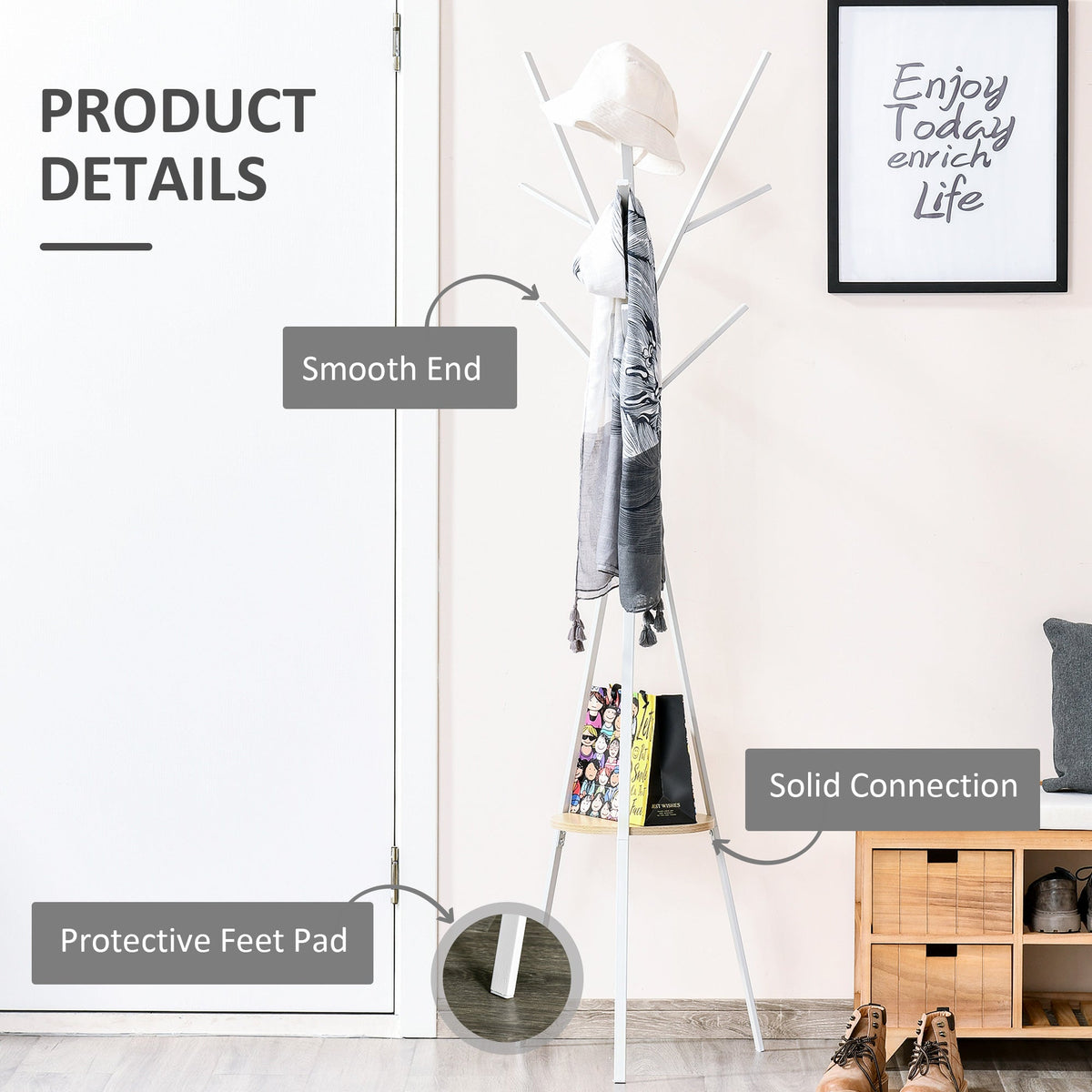 Coat Rack, Standing Hallway, Metal White