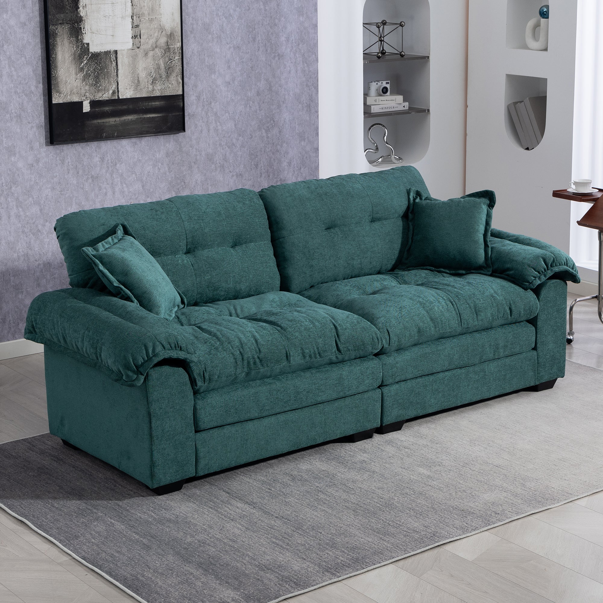 213 cm Deep Two-Seater Sofa with Memory Foam and Pocket Springs, Chenille
