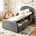Children's Upholstered Bed 90x200 Hydraulic Storage, Grey Velvet
