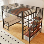 Bunk Bed with Removable Sofa and Storage Stairs, 140x200cm, Black Metal