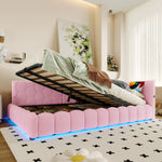 Daybed Sofa Bed 140x200cm Hydraulic Storage LED USB/Type-C - Imitation Fleece Pink