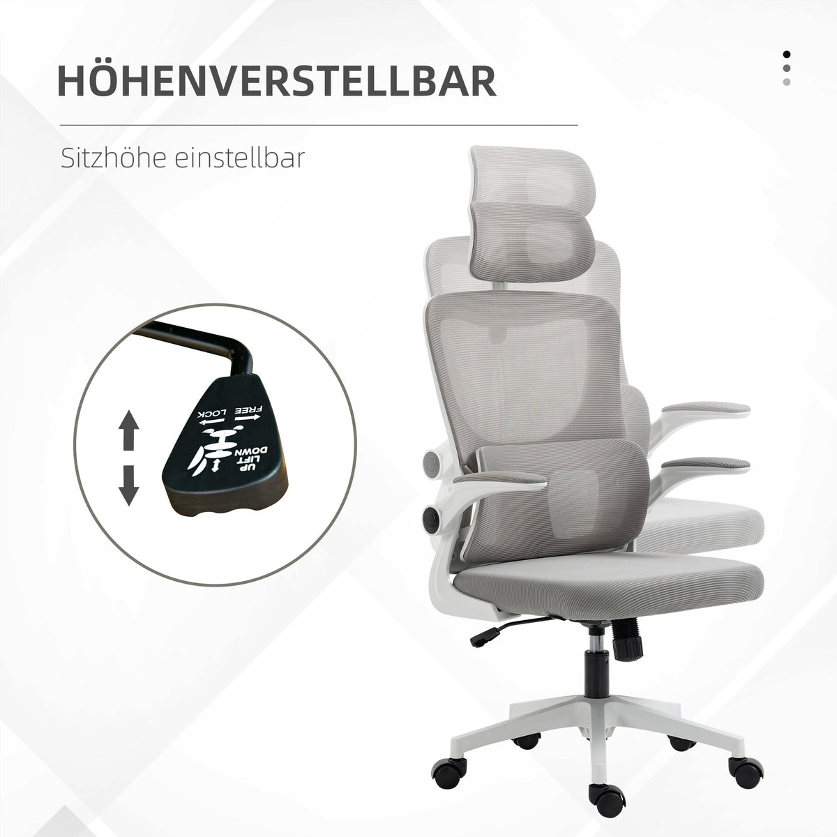 Ergonomic Office Chair - Adjustable Height, Headrest, Lumbar Support, Rocking Function - Mesh Gray