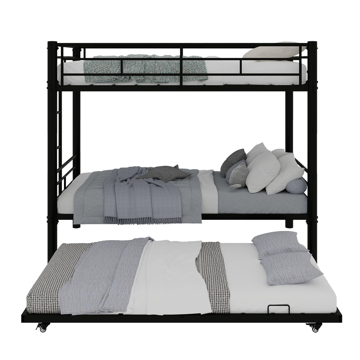Modern Three-Tier Bed 90x190cm with Safety Railings, Metal