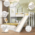 Bunk Bed, Slide House Bed with Safety Gate & Ladder, Pine + MDF, White