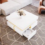 Coffee Table High-Gloss Drawers Gold Accents
