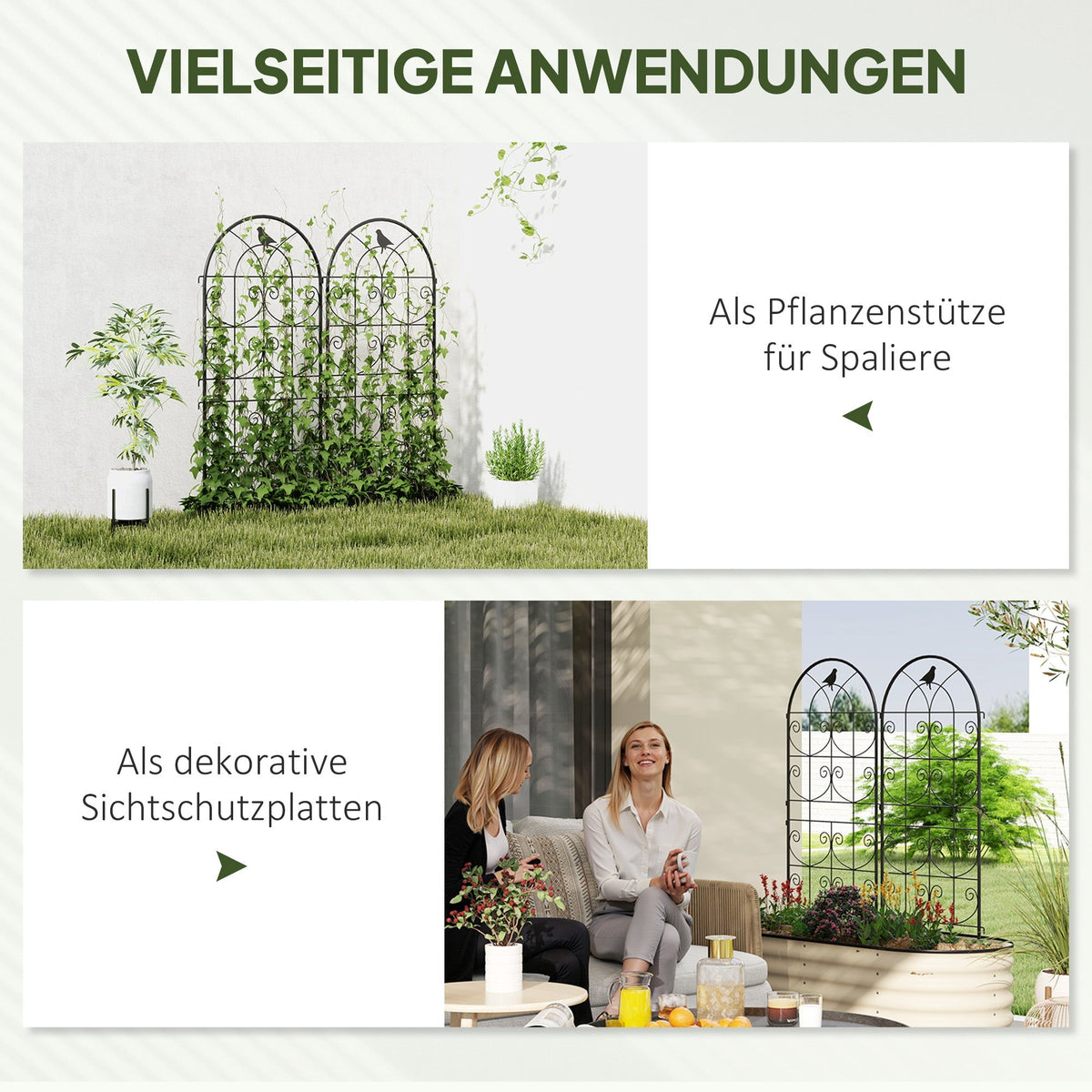 Metal Trellis Set of 2, Rustproof Bird Design 50x120cm, Black