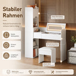 Dressing Table with LED Mirror, USB Charging & Stool, White