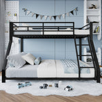 Bunk Bed 90x200 / 140x200 with Railing & Step, Black Metal