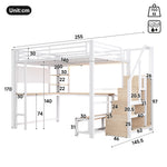 Loft Bed 140x200cm with Desk, Shelves & LED Lighting, White