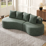 Linen Sofa with 4 Cushions, Cup Holder and Side Pocket, Green
