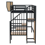 Loft Bed 90x200 with Safety Ladder & Storage, White Metal
