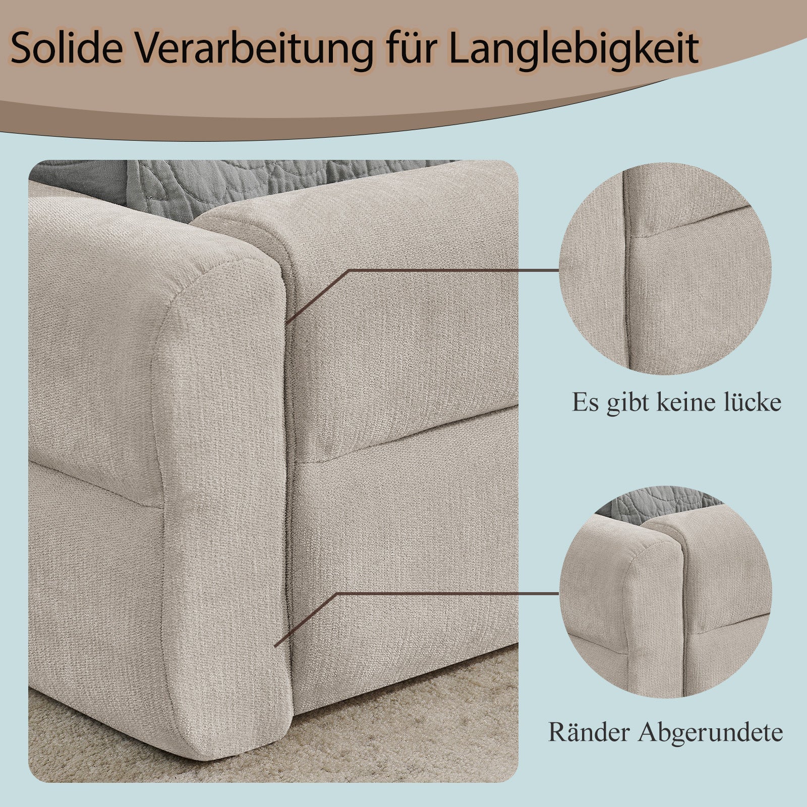 Double Bed with Comfortable Backrest and Sturdy Frame, 140x200cm, Beige Chenille