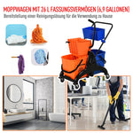 Cleaning Trolley Professional Jaw Press 2 Buckets Storage, Orange Blue