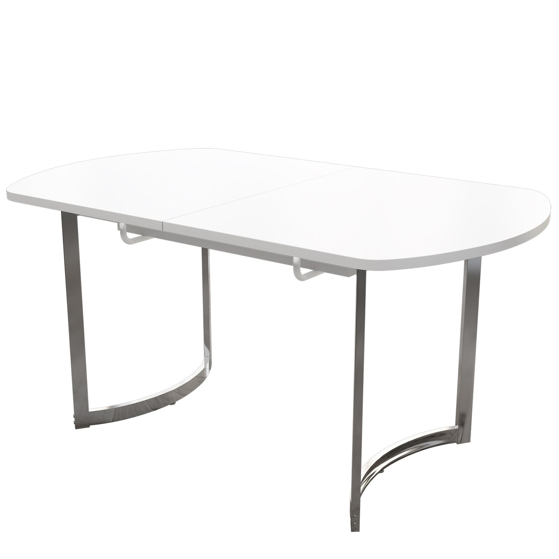 Extendable Dining Table 140/180x80cm 4-6 Seater Modern Silver Metal Legs - White
