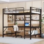Loft Bed 140x200cm Desk LED USB/Power Outlet Shelf - Metal Black