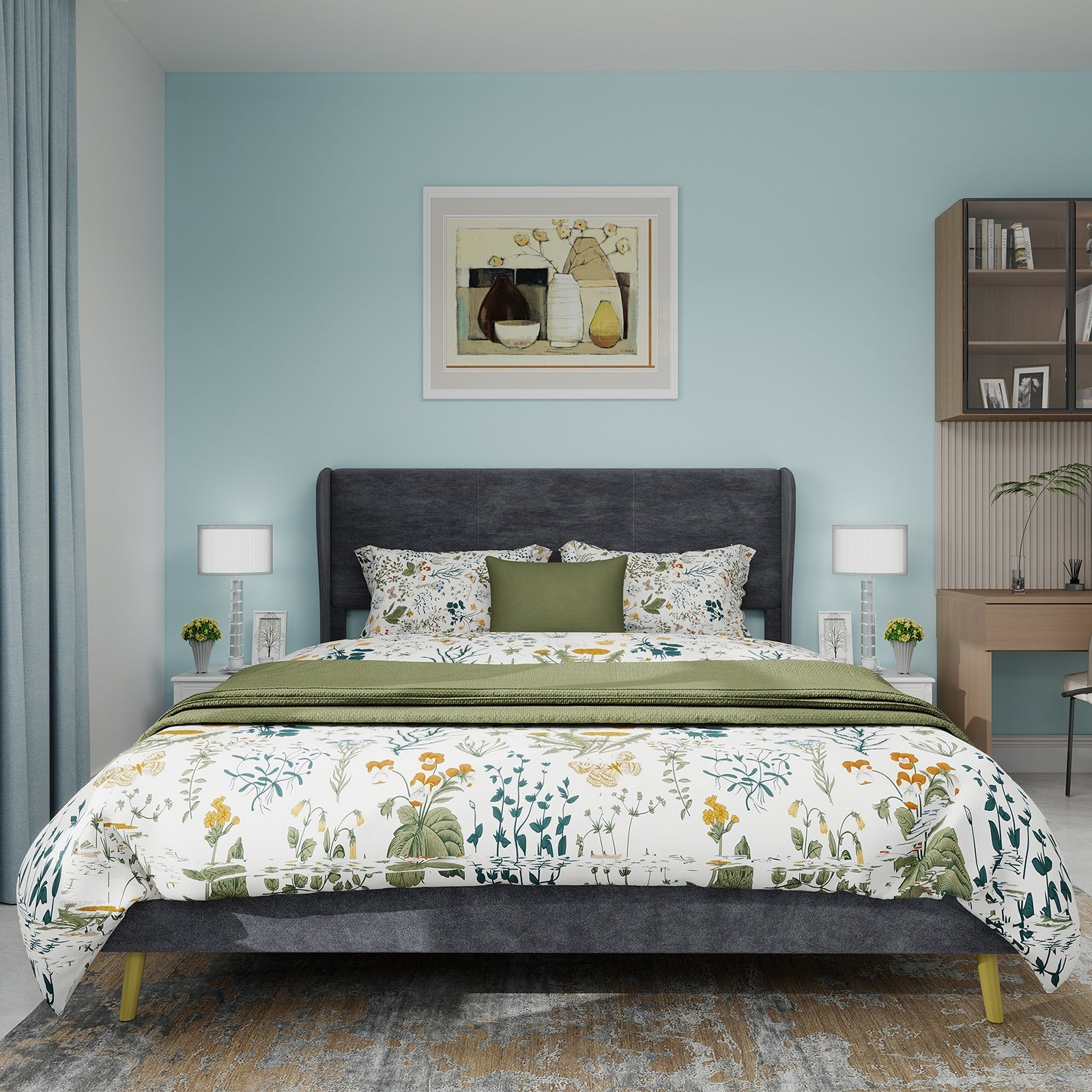 Upholstered Bed, Modern Minimalist with Soft Headboard, 140x200 cm, Grey