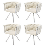 Velvet Dining Chair, Set of 4 Luxury Swivel Leisure Chairs with Metal Legs, Beige and Silver