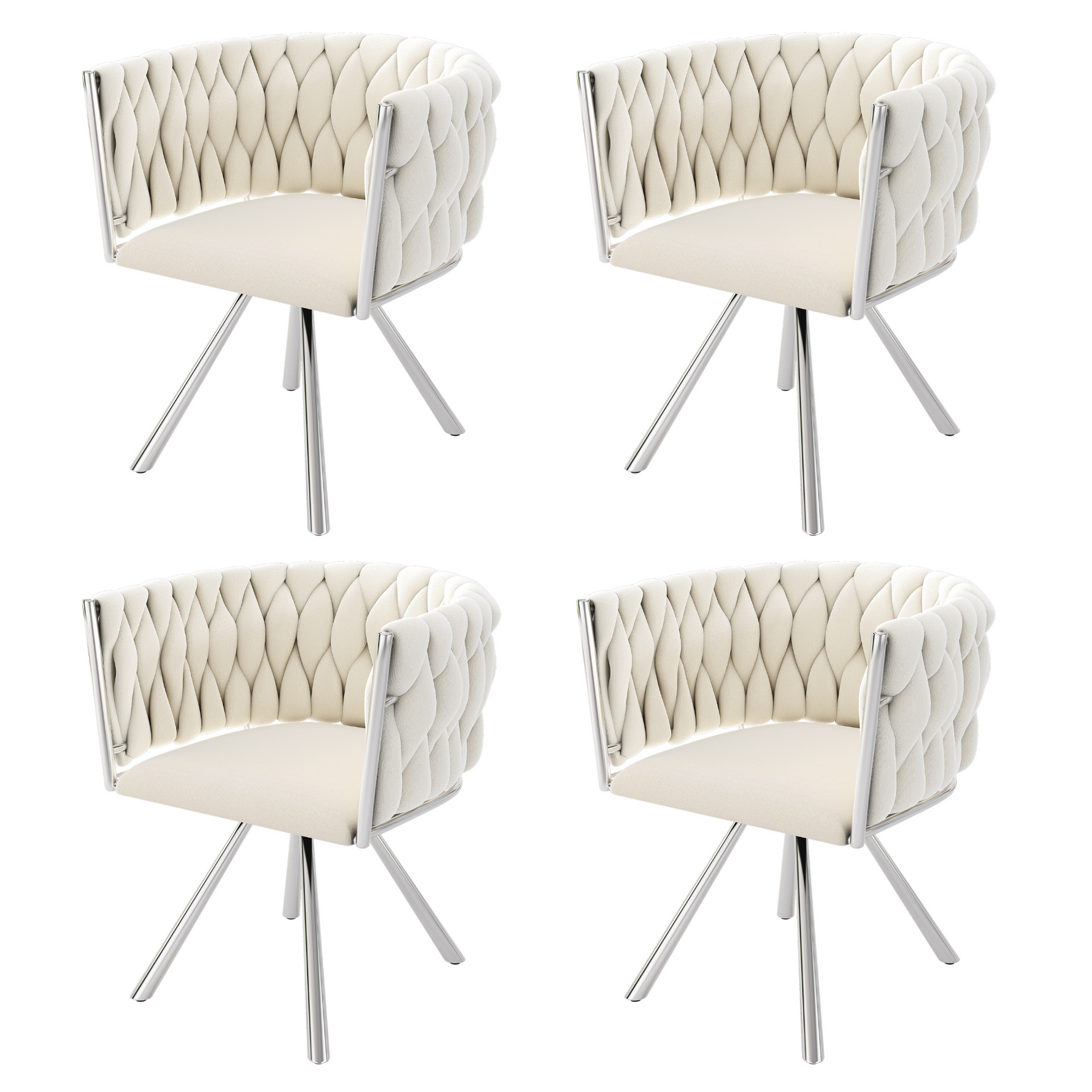 Velvet Dining Chair, Set of 4 Luxury Swivel Leisure Chairs with Metal Legs, Beige and Silver